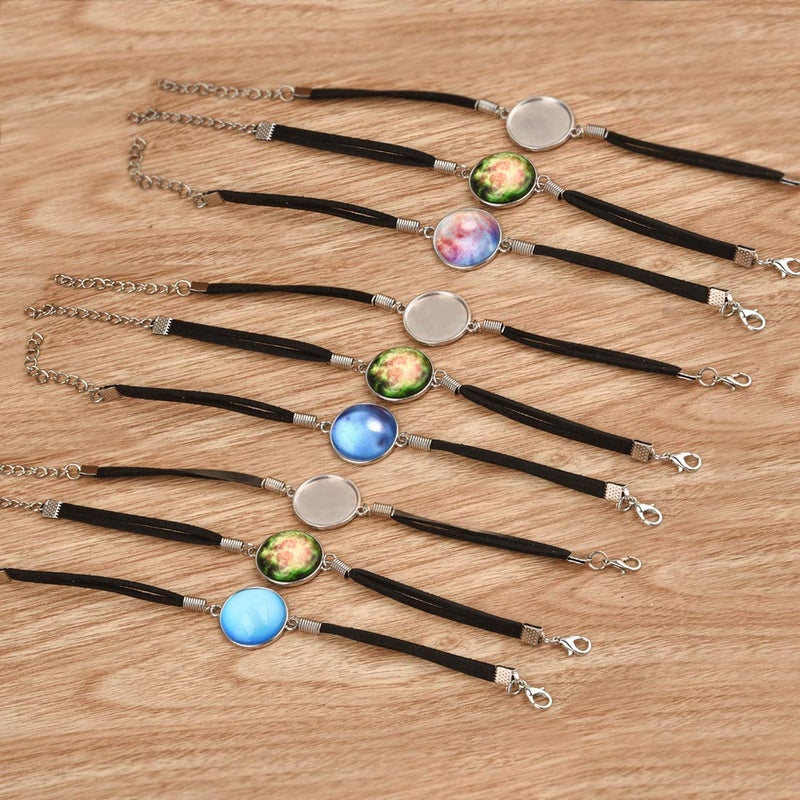 DROLE 40Pcs 25mm Adjustable Bracelet Blanks Kit-20Pcs Leather Bracelet Chain Blanks and 20Pcs 25mm Clear Glass Cabochons for Jewelry Making Black Chain White K Cabochon Trays Black-Silver Base - Image 4